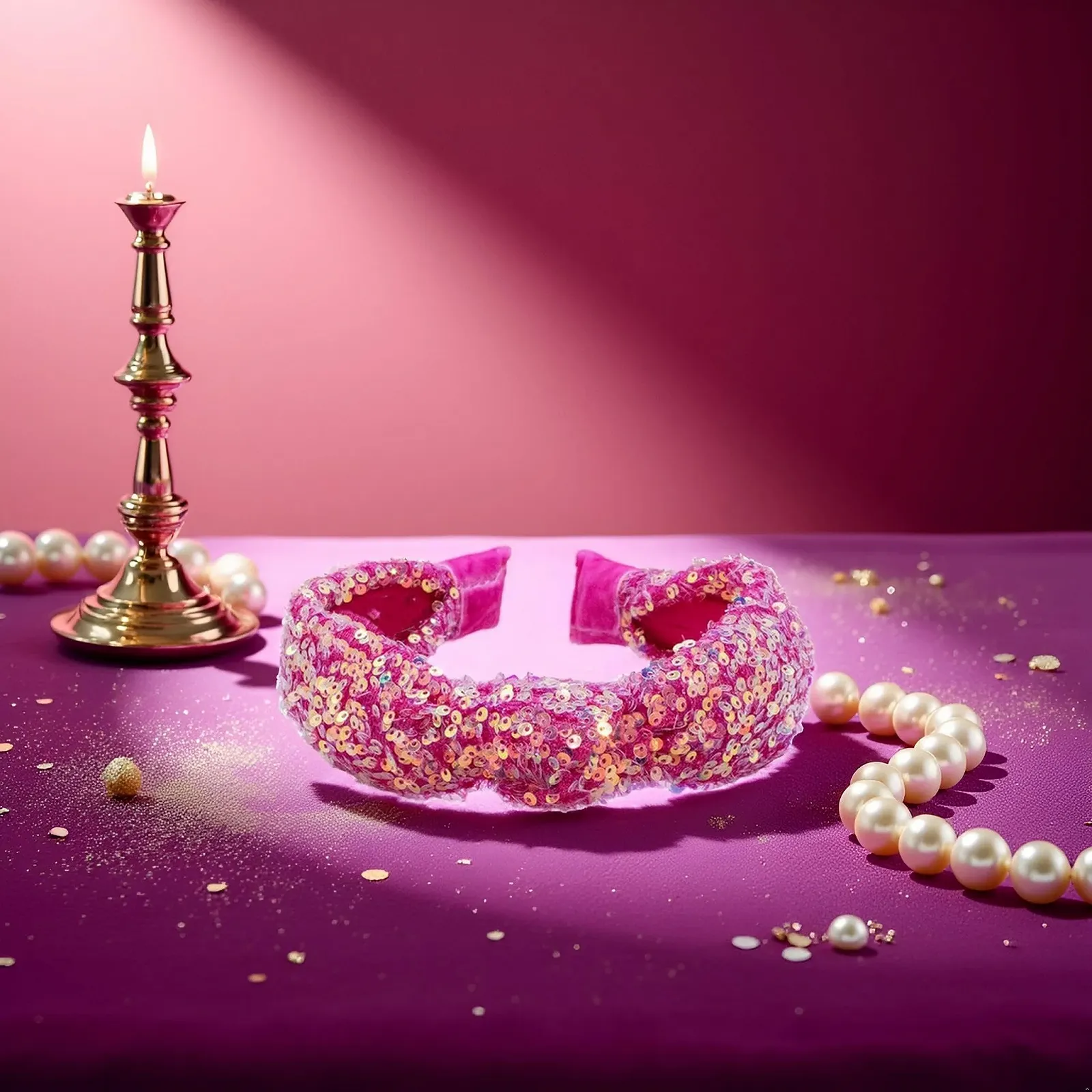 Обруч Рожевий Блискучий для Дівчат та Жінок, фото №3