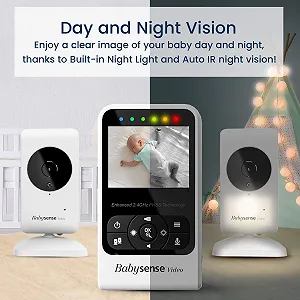 Відеоняня Babysense V24R_2 2 камери 2.4" LCD Нічне бачення Колискові Біла synthetic.ua - Фото 1