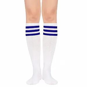 Женские зимние теплые высокие носки Durio в бело-синюю полоску, один размер synthetic.ua - Фото 1