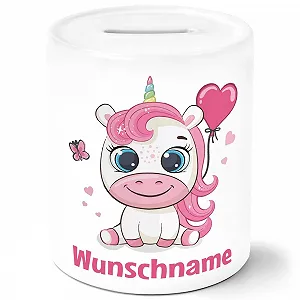Скарбничка Unicorn персоніфікована з ім'ям біла керамічна для дівчаток - Фото 1