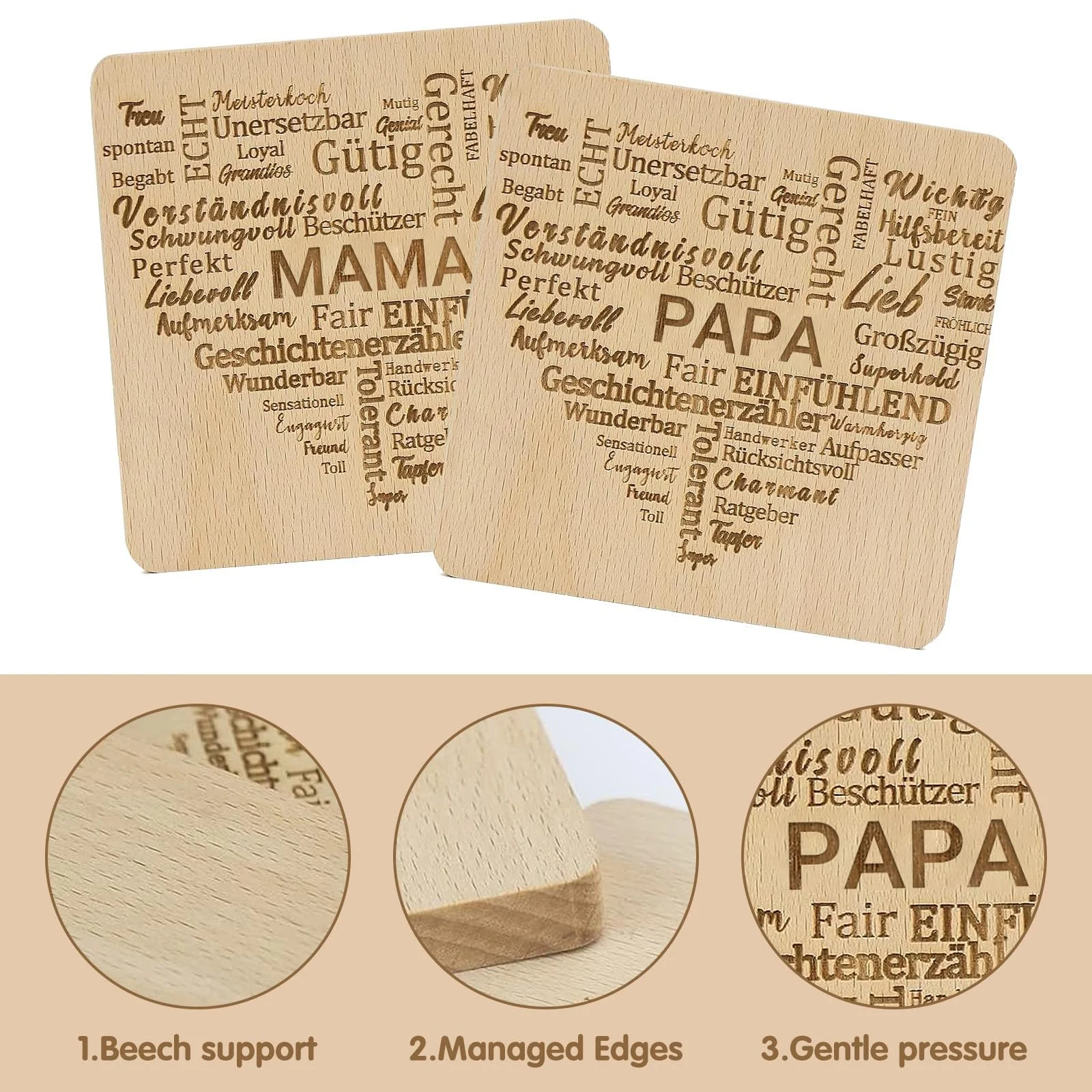 Ложка для кави, набір з 2 дерев'яних підставок, найкращим мамі і татові у світі, фото №4