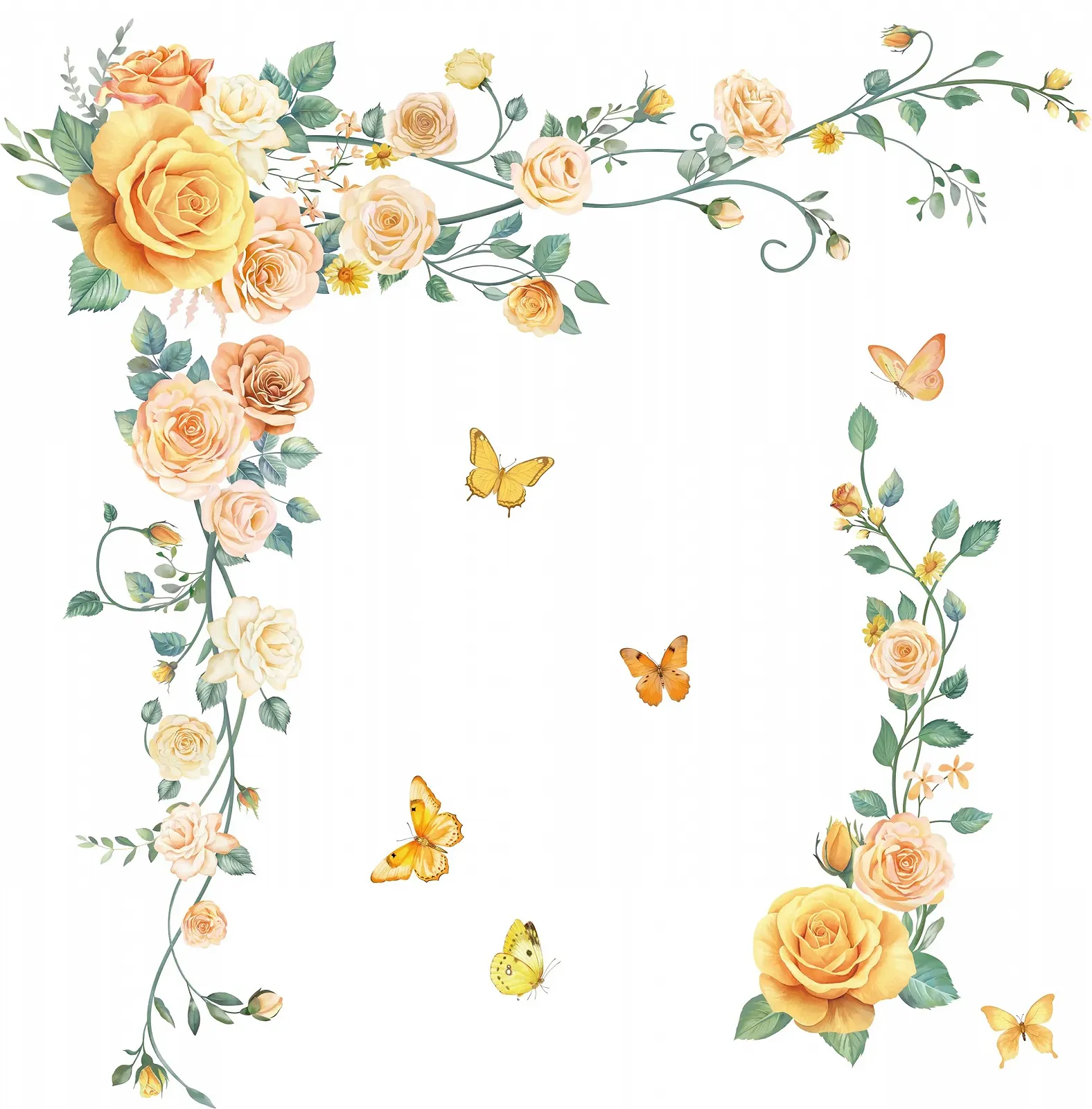 Наклейка на стіну DIY Ботанічні жовті троянди, фото №4 Наклейка на стіну DIY Ботанічні жовті троянди, фото №4