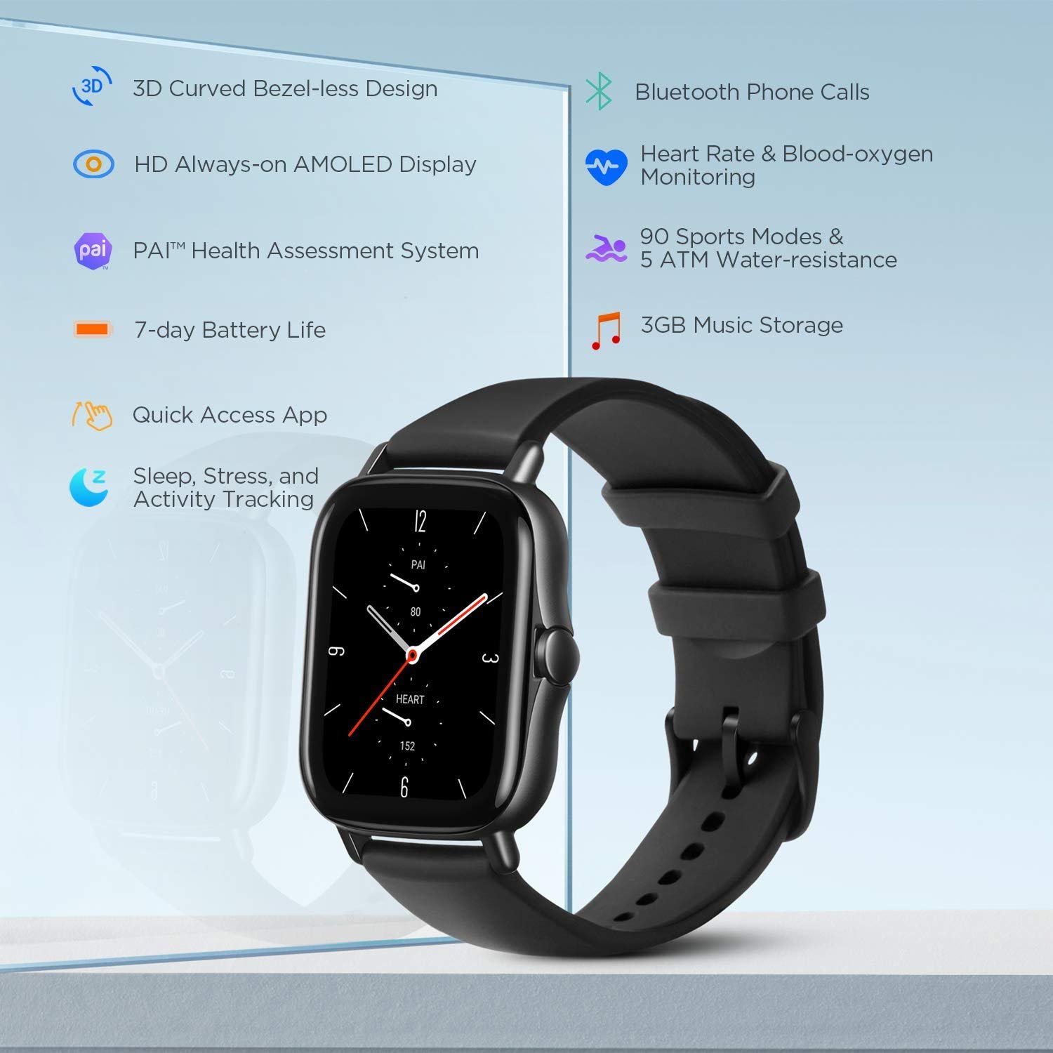 Смарт-годинник Amazfit GTS 2 AMOLED Always-on Display, Bluetooth-дзвінки, 3 ГБ музичної пам'яті, 90 спортивних режимів, моніторинг серцевого ритму та SpO2, GPS, фото №7