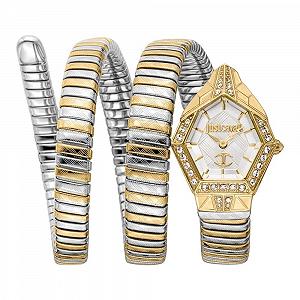 Женские часы Just Cavalli, корпус розовое золото, серебряный циферблат, двухцветный серебряный и розово-золотой металлический ремешок, 2 стрелки, 3 ATM - Фото 1