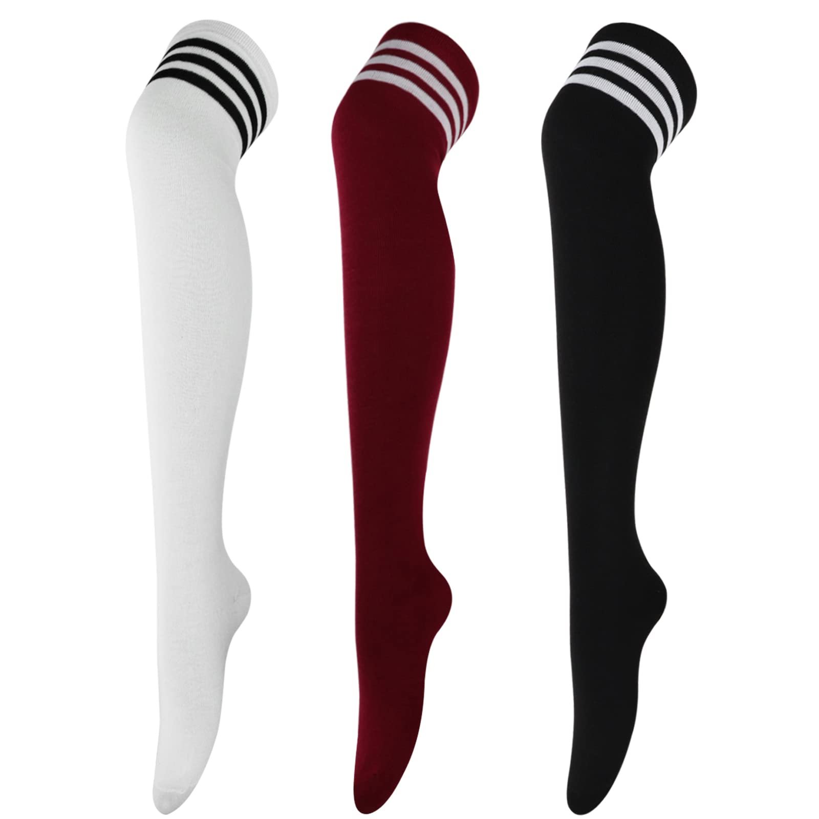 Гольфы DRESHOW 3 пары Женские выше колена Гетры выше колена Длинные полосатые носки Школьные вязаные спортивные носки, фото №1