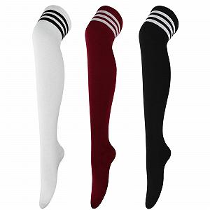 Гольфы DRESHOW 3 пары Женские выше колена Гетры выше колена Длинные полосатые носки Школьные вязаные спортивные носки - Фото 1