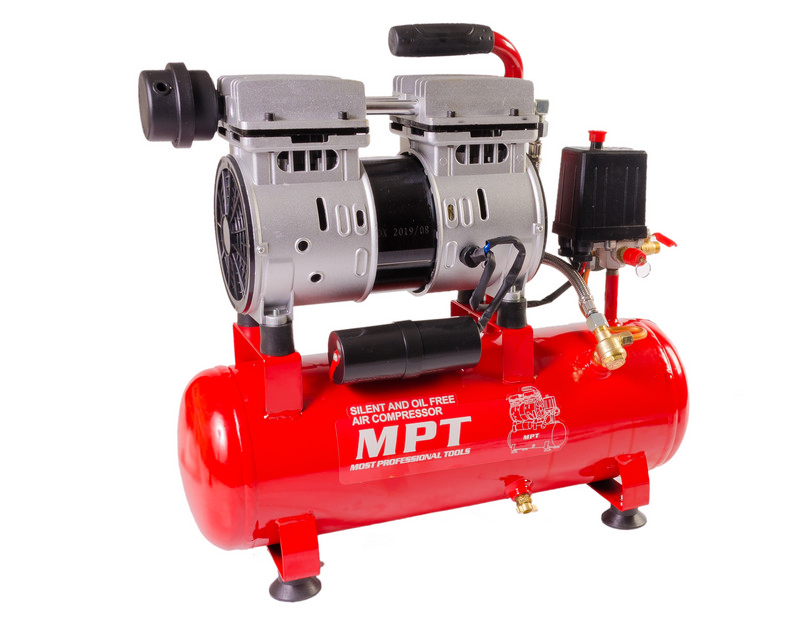 Компресор безшумний MPT PROFI OIL FREE 10 л 600 Вт 1450 об/хв 7 атм мідна обмотка MAC60103S, фото №1