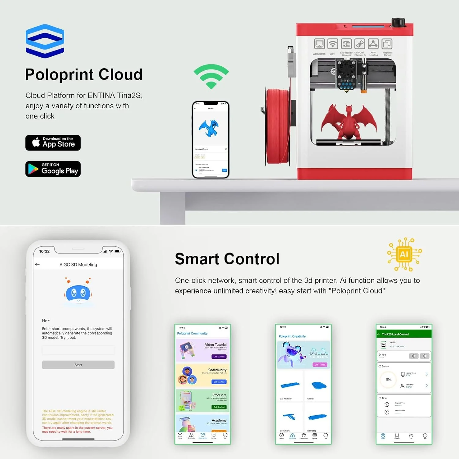 3D принтер Entina TINA 2S White, фото №4 3D принтер Entina TINA 2S White, фото №4