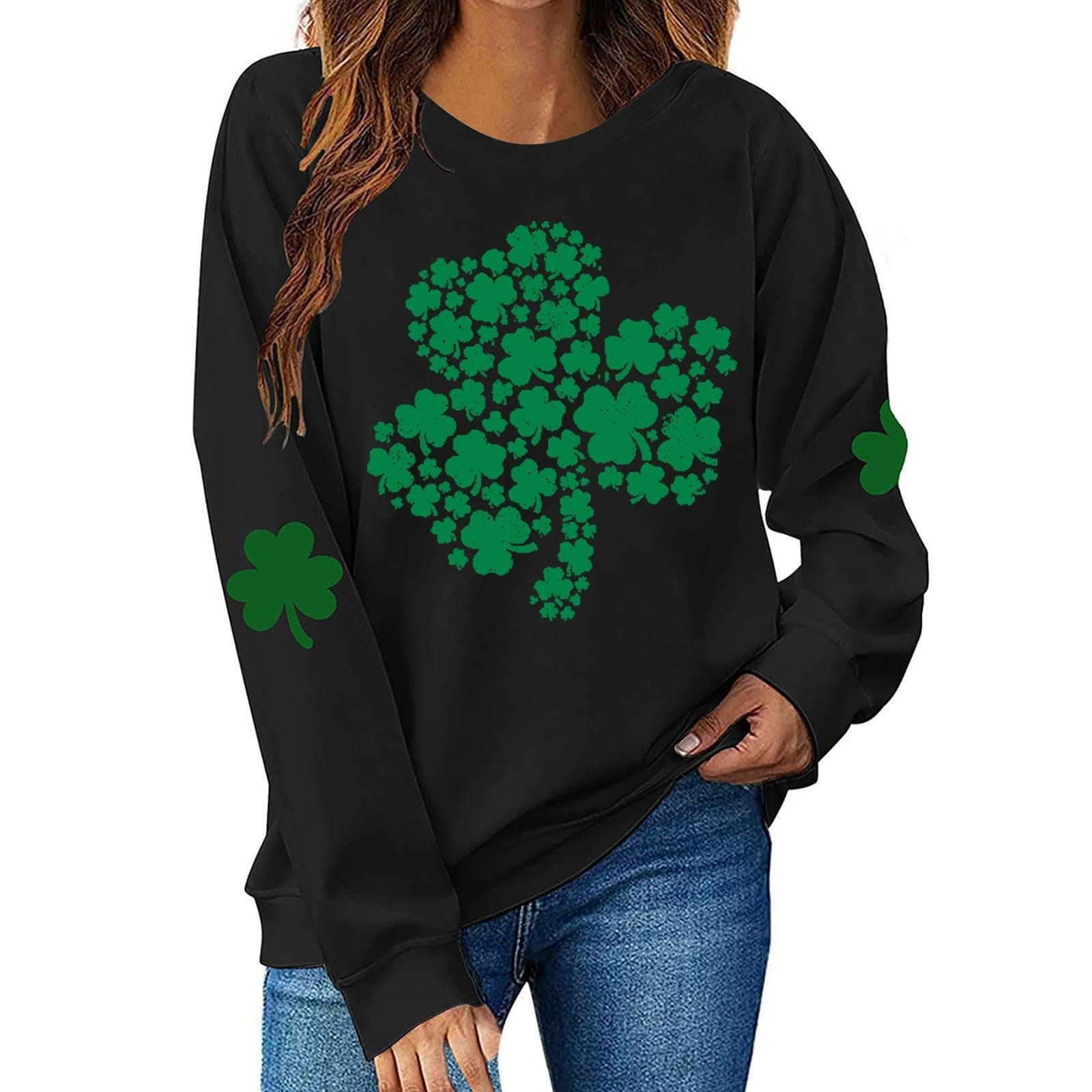 Женская толстовка с круглым вырезом St Day Print Пуловер с длинными рукавами Круглый вырез Смешной костюм St Outfit Oversized Irish Tops Christmas, фото №1