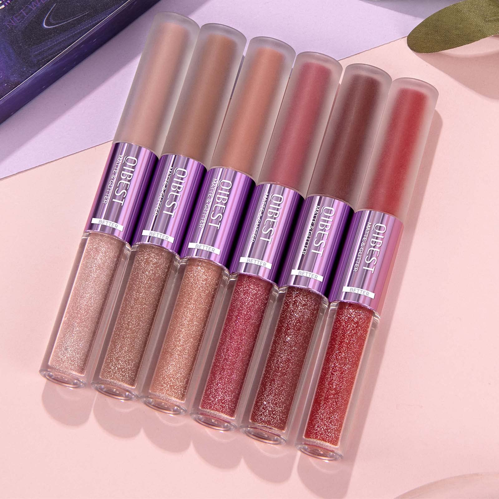 Блиск для губ Aseawave Matte Lipstick 6 шт + блиск для губ Glitter Lip Gloss 6 шт 2-in-1 24 годин стійкий Червоний з металевим блиском, фото №7
