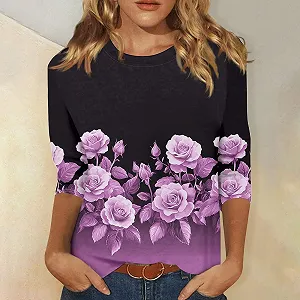 Женская футболка Generisch с рукавом 3/4, летняя, удобная, повседневная, с принтом, с круглым вырезом, свободная туника, спортивная synthetic.ua - Фото 1