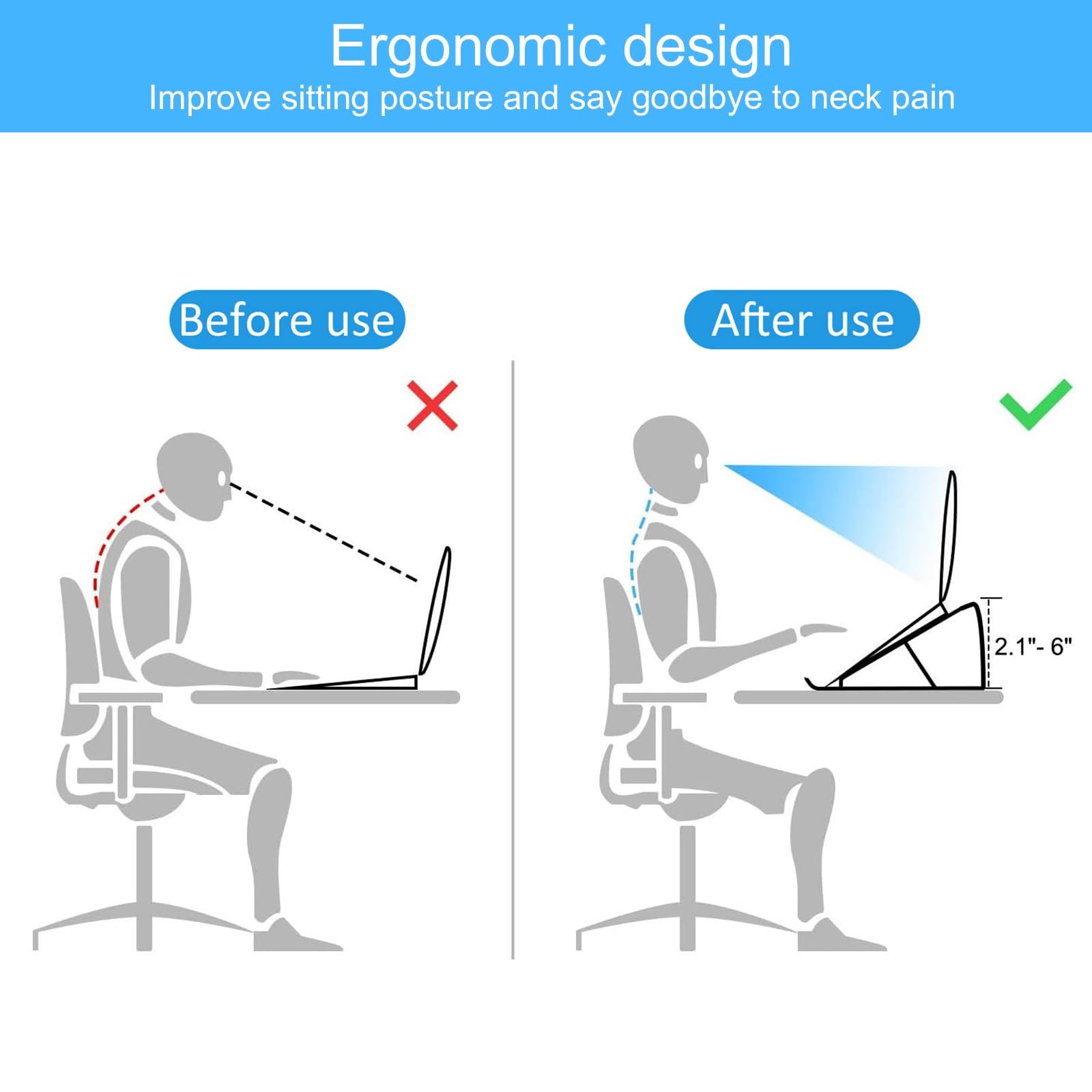 Підставка для ноутбука, ергономічна підставка для ноутбуків 10-17 дюймів, з тепловідведенням і нековзною конструкцією, універсальна, фото №5