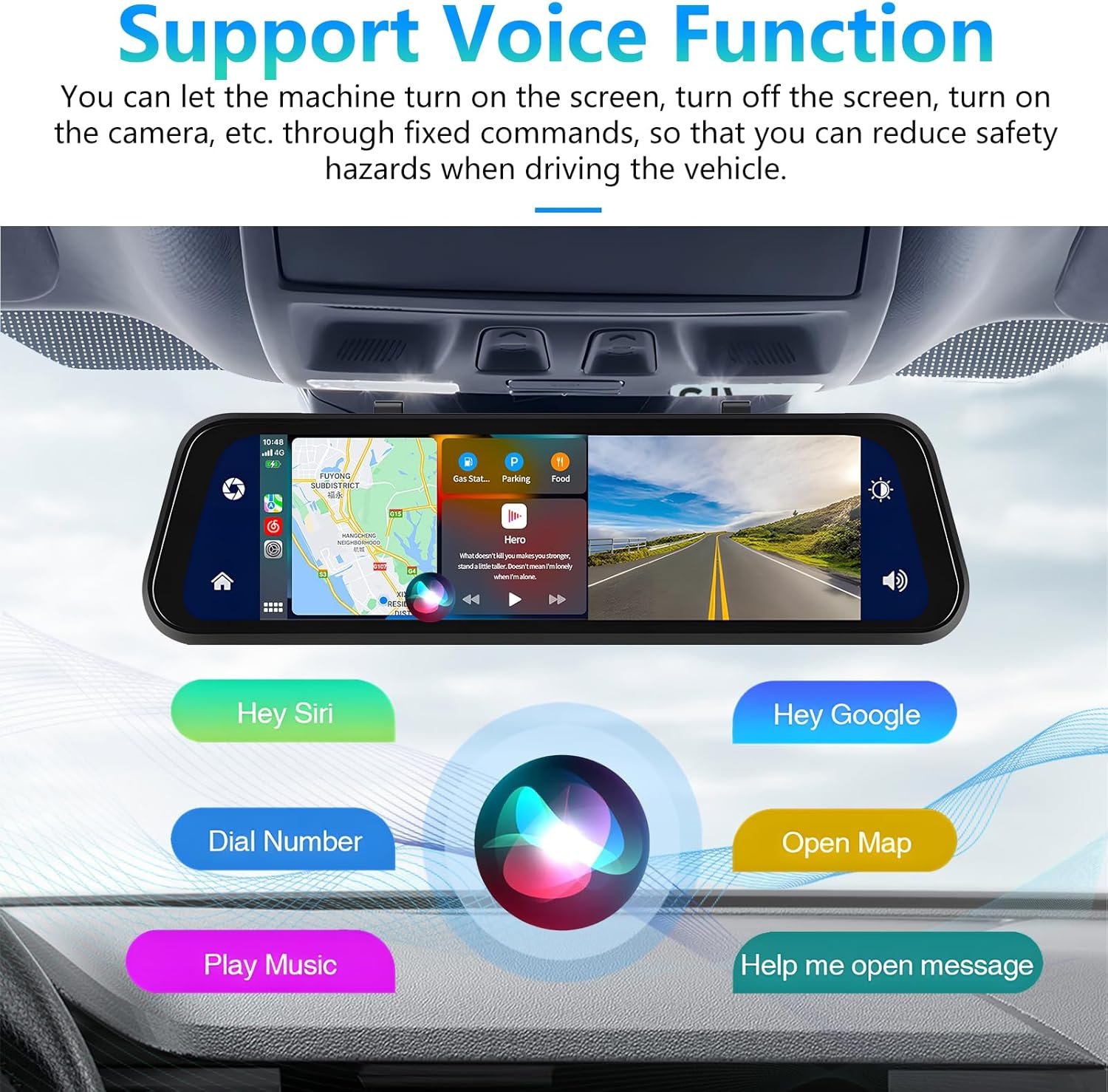 Відеореєстратор Podofo / Full HD / 170° / Wi-Fi / Bluetooth / 64ГБ вбудованої пам'яті / Сенсорний дисплей / Чорний, фото №6