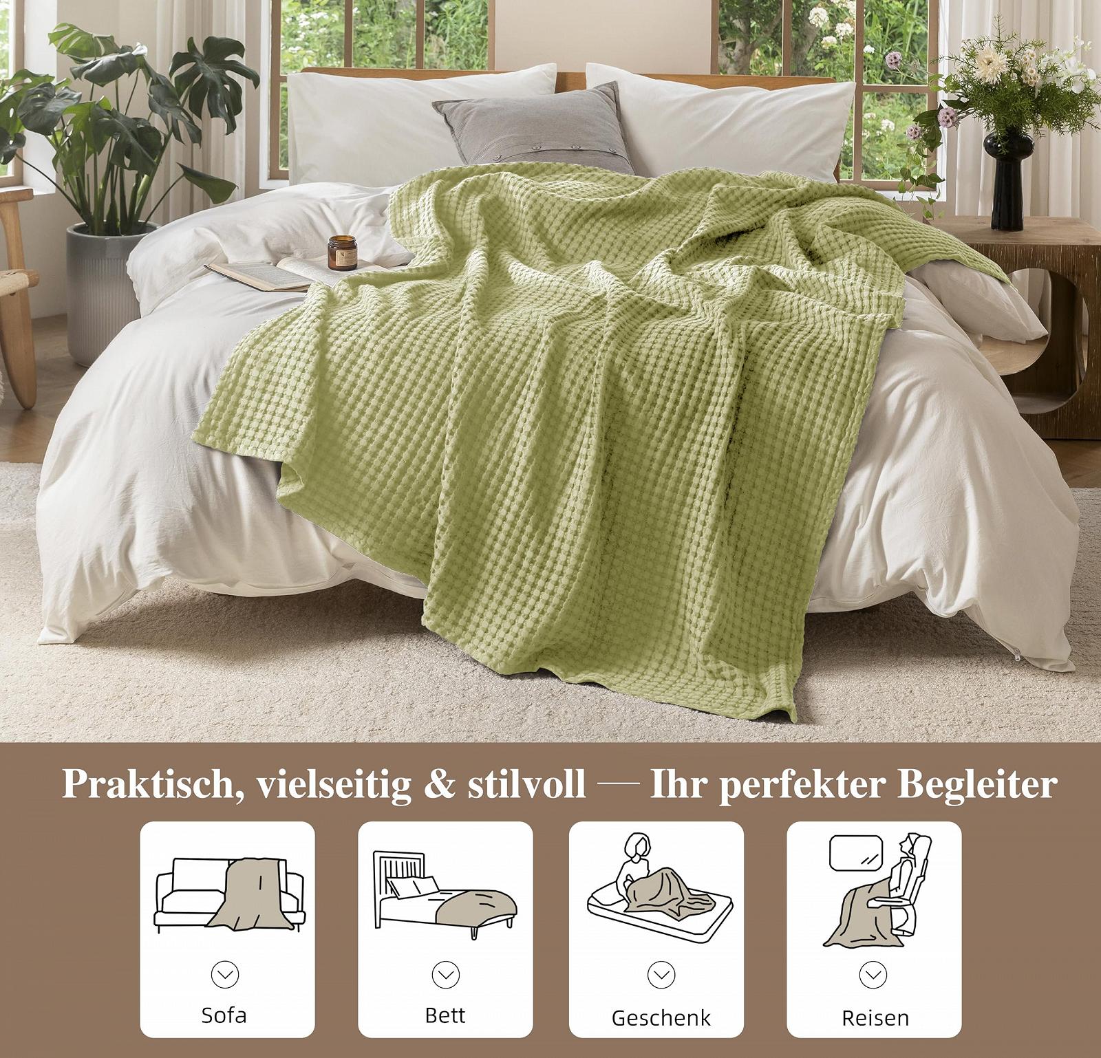 Покрывало CHUFFED Хлопок 100% Вафельный Пике 220 x 240 см Авокадо Зеленый, фото №5