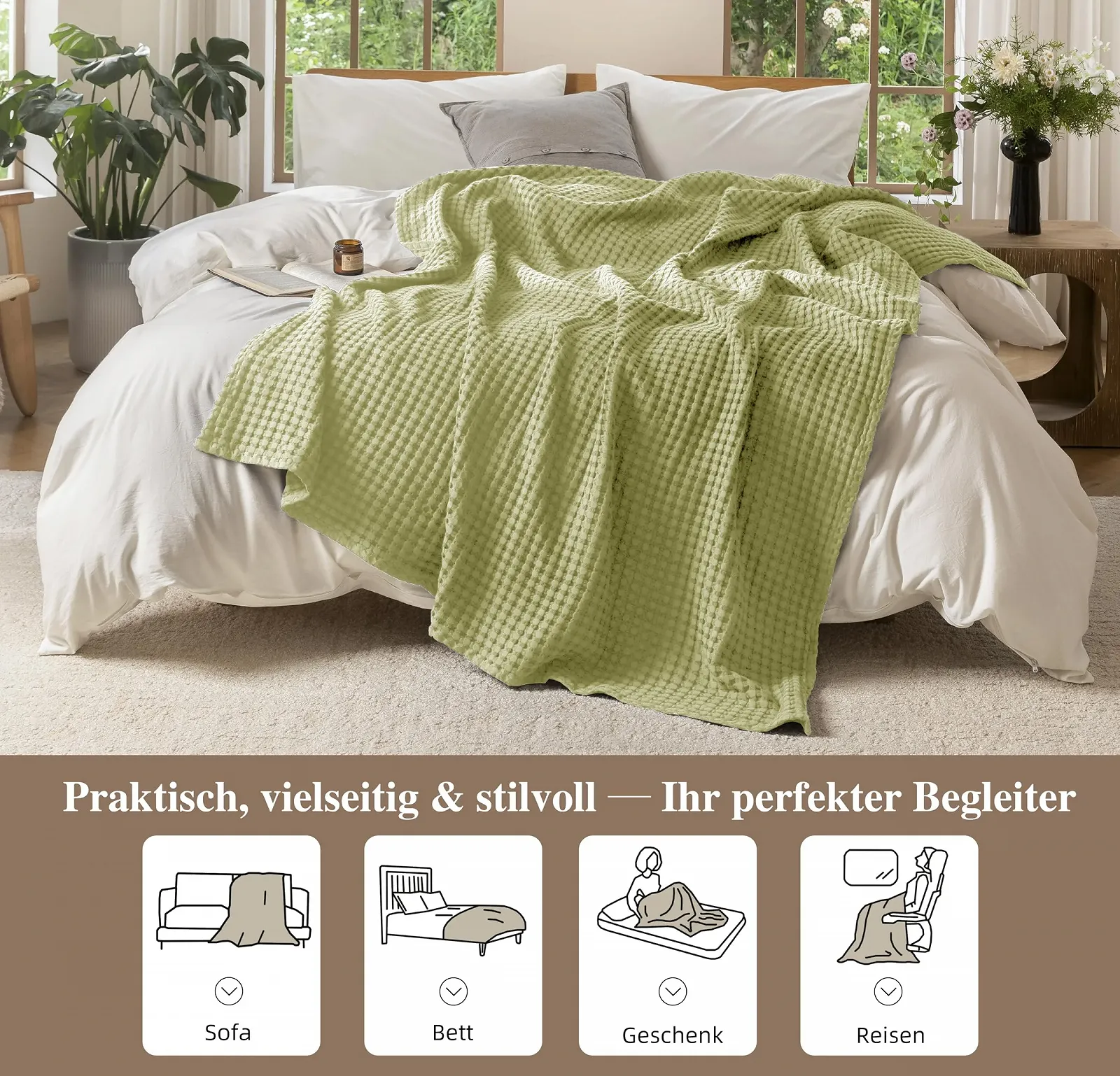 Покривало CHUFFED Бавовна 100% Вафельний Піке 220 x 240 см Авокадо Зелений, фото №5