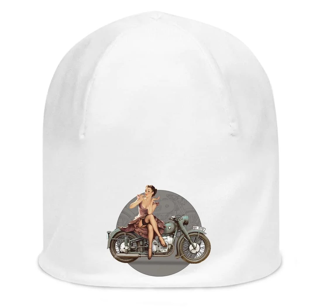 Бавовняна шапка біла ATPRINTS Retro WW2 Motorcycle Pin-Up Girl Unisex, фото №1