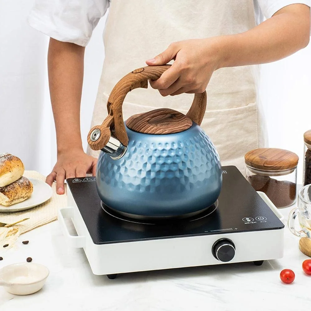 Чайник 3 л з свистком Нержавіюча сталь Дерев'яна ручка Газова плита Індукційна плита Термостійкий Зелений, фото №3