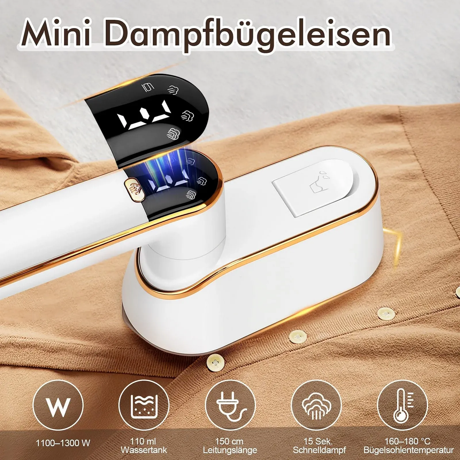 Парова праска 2-в-1 LCD Display 1200 W 180° Rotating Handle 110 ml, фото №5