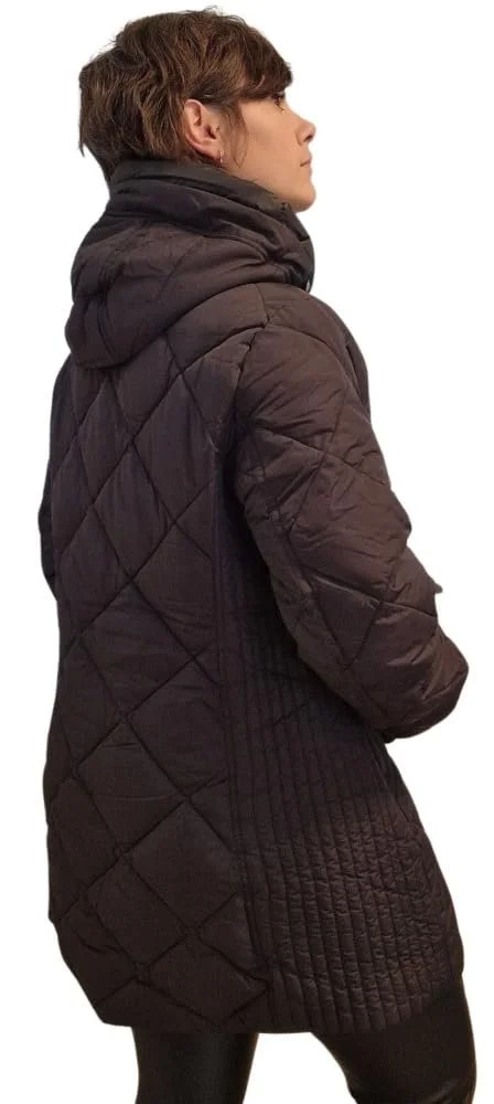 Пальто стьобане Valino Diamond з капюшоном і еластичними вставками з боків, фото №3