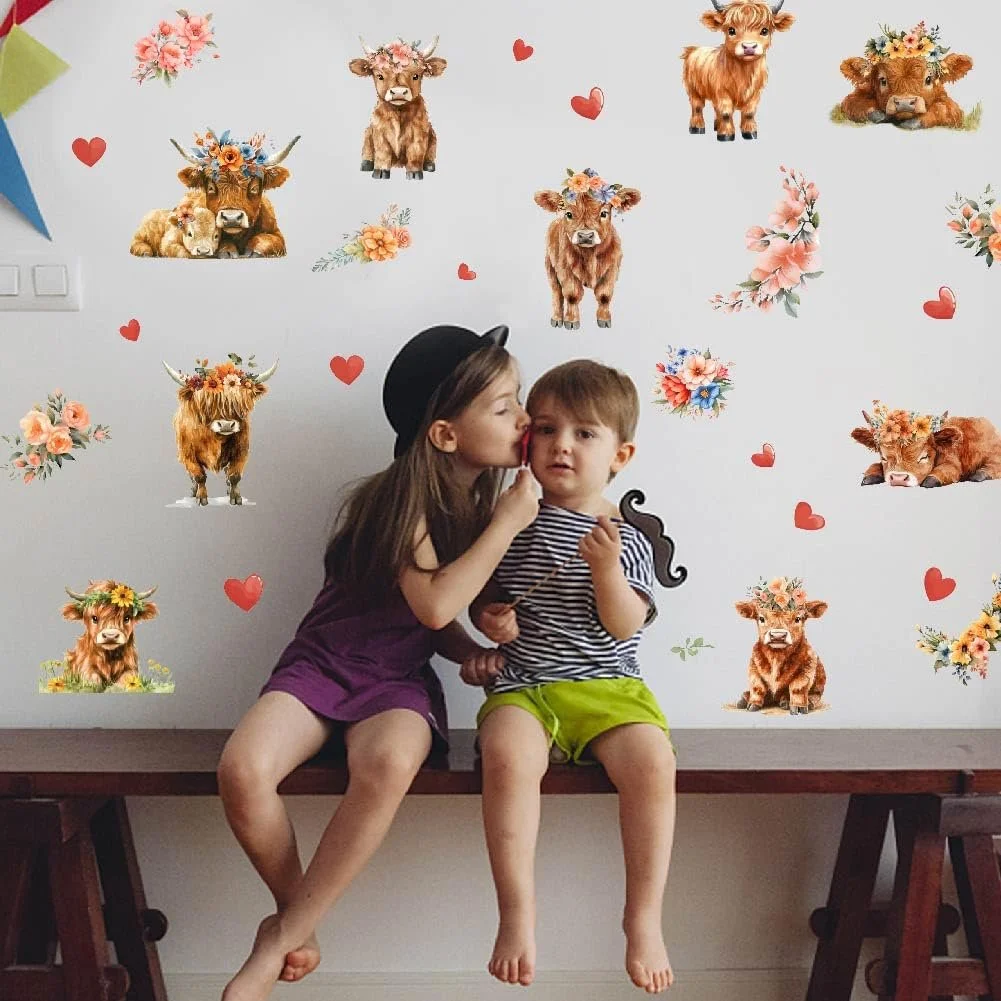Наклейка на стіну SUPERDANT Хайлендська корова Акварель Вінілова 96 x 30 см, фото №4
