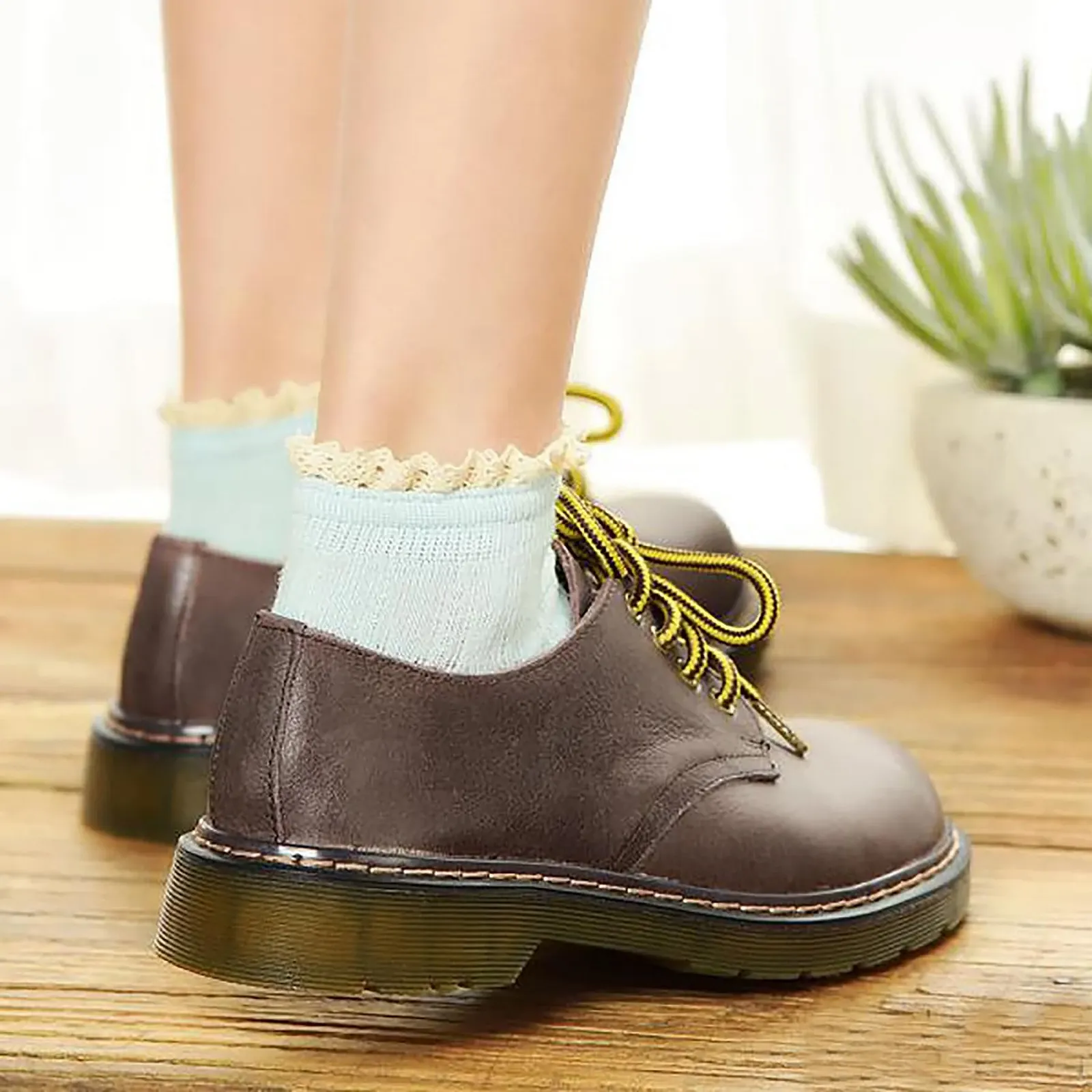 Набор носков женских хлопковых для кроссовок 5 пар | Простой дизайн с кружевом | One Size UK 2-7, разноцветные, фото №8