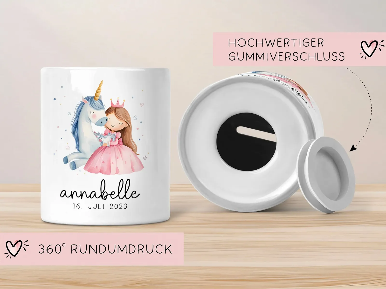 Скарбничка керамічна kleinebuchstaben Єдиноріг та принцеса синя 330 мл, фото №6