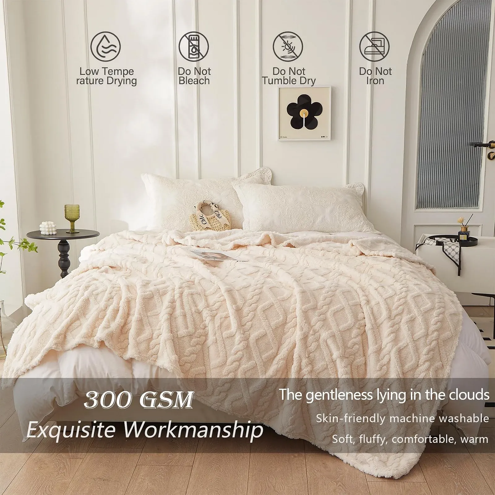 Одеяло Mezzar Cuddly Fluffy, Плюшевое, Флисовое, Фланелевое, для дивана, кровати (Белый, 200 x 230 см), фото №5