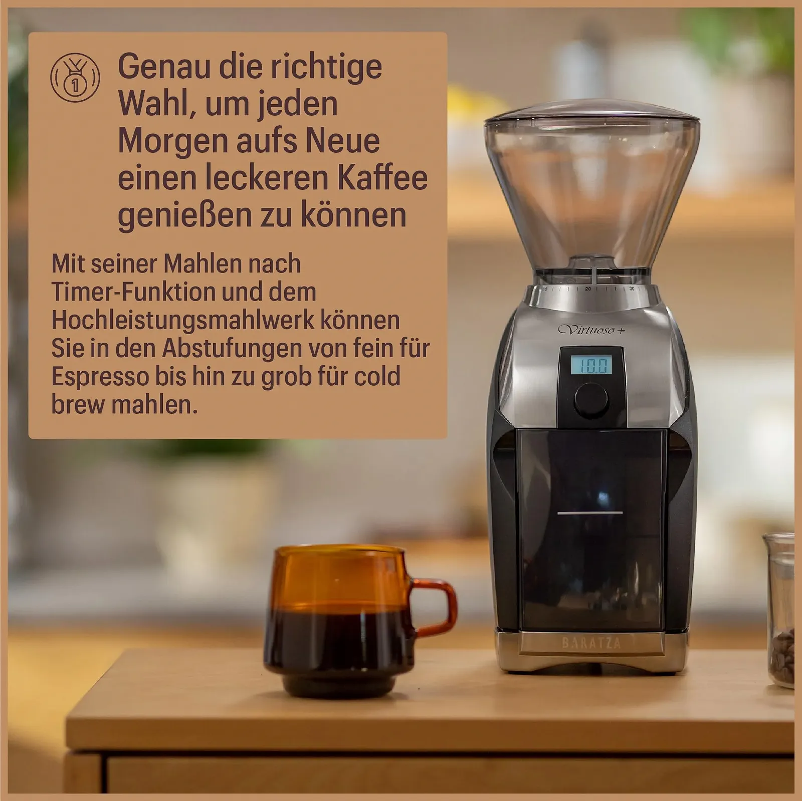 Кофемолка Baratza Virtuoso+ 230V электрическая коническая с таймером и подсветкой Черный, фото №3