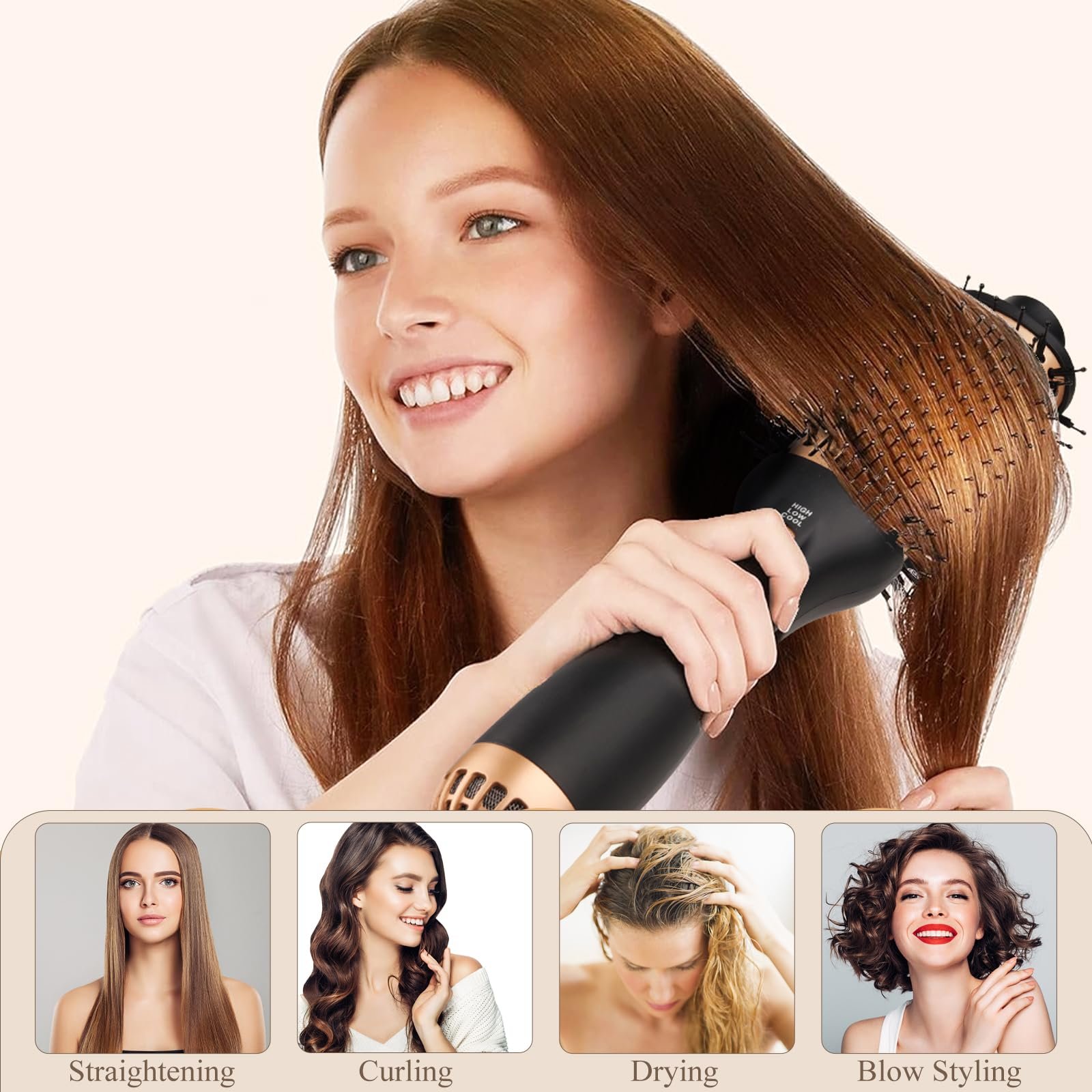 Фен-щітка Bizcasa Professional 4-in-1 1000 W з іонізацією золотиста, фото №7 Фен-щітка Bizcasa Professional 4-in-1 1000 W з іонізацією золотиста, фото №7