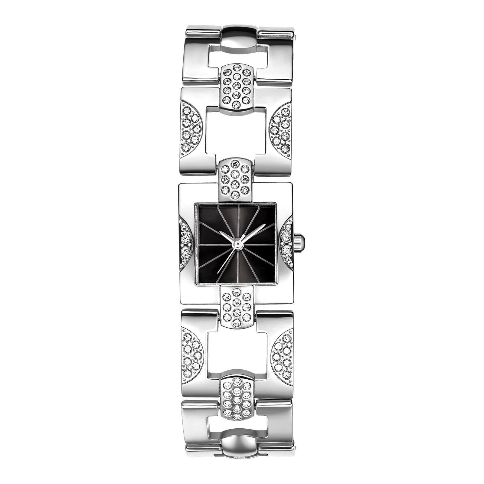 Женские часы JewelryWe Квадратные Маленькие Кварцевые Аналоговые Металлический Ремешок Стразы Блестящие, фото №1