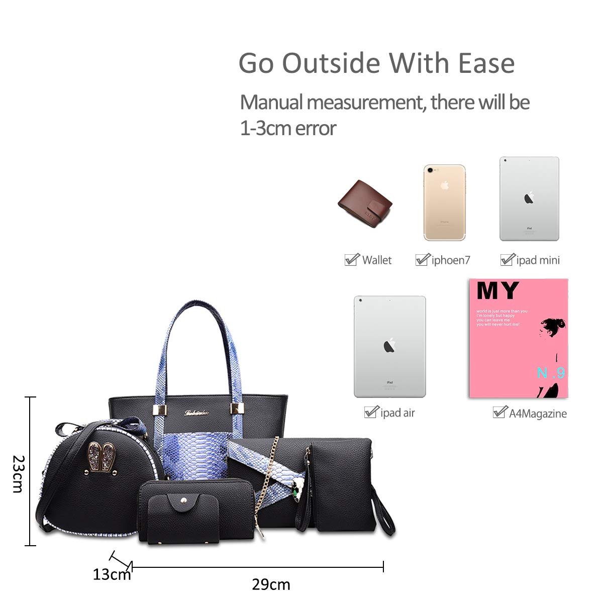 Сумка женская Nicole & Doris, набор из 6 предметов, женская сумочка, с верхними ручками, сумки через плечо, кошельки, фото №5