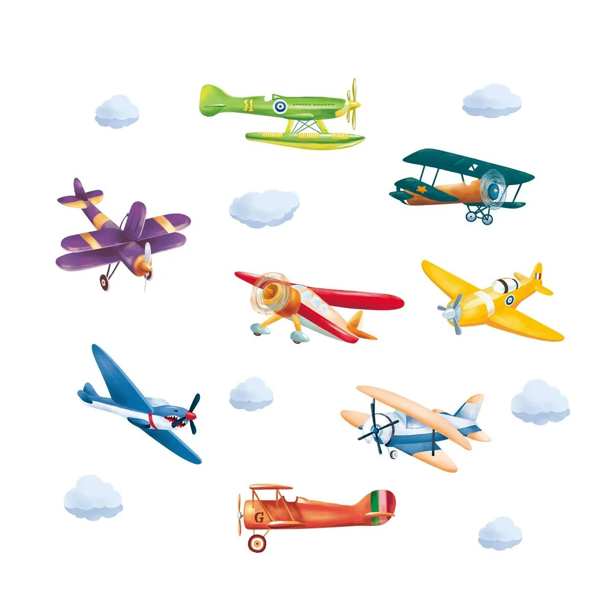 Наклейки на стіну Colourful Planes Aviator Double Decker Кольорові літаки DIY, фото №1 Наклейки на стіну Colourful Planes Aviator Double Decker Кольорові літаки DIY, фото №1