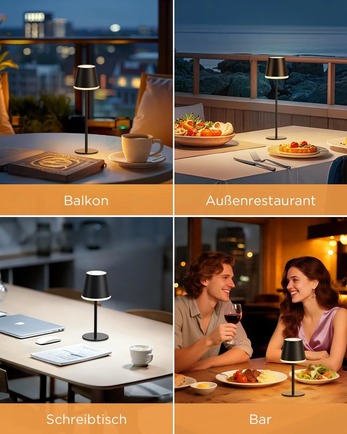 Світлодіодна настільна лампа VIWAVE LED бездротова димована з акумулятором 5200 mAh регульована висота IP54 Чорний, фото №6