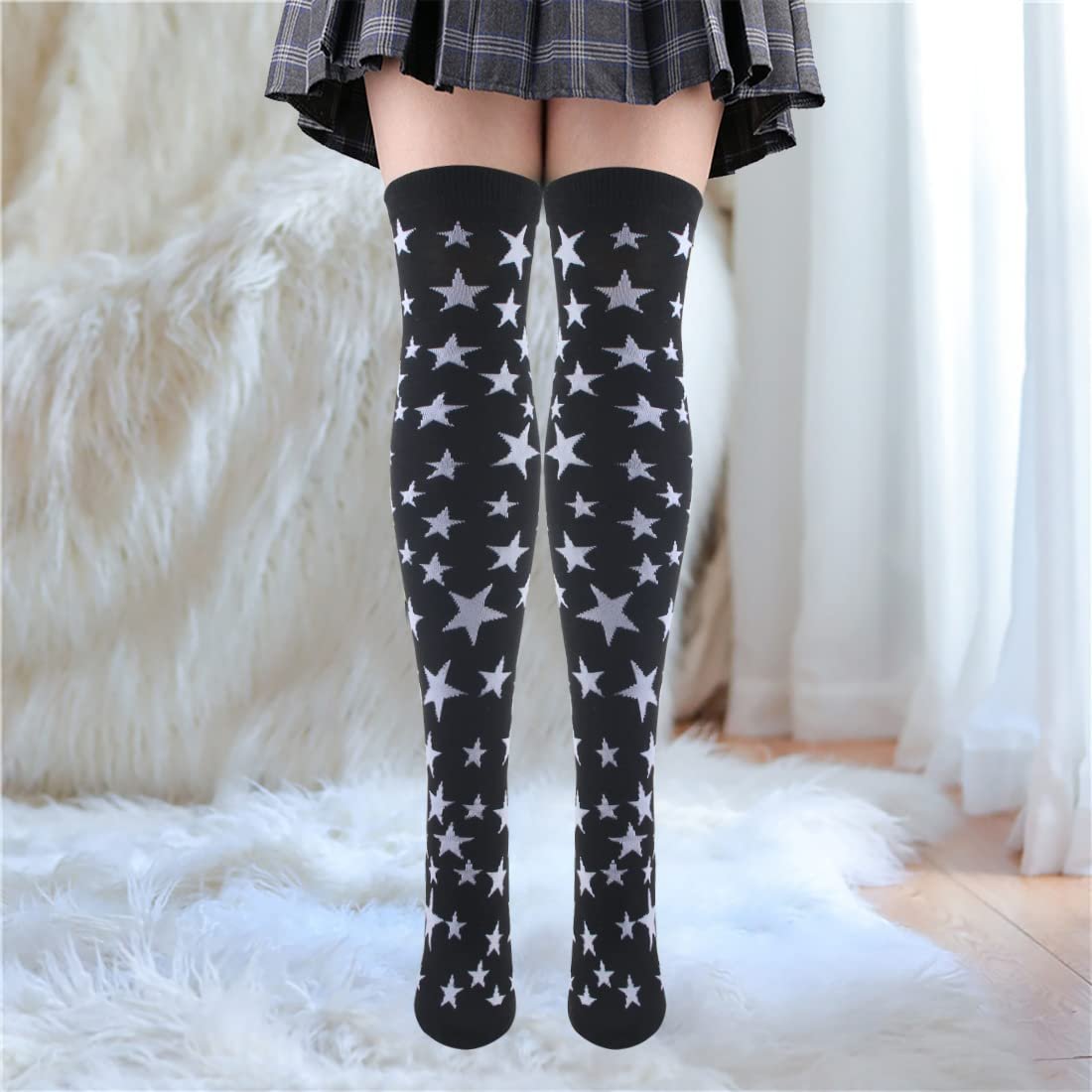 Гетры в полоску вязаные длинные носки выше колена полосатые гетры аксессуар для вечернего костюма набор 2 пары, черные звезды, фото №3