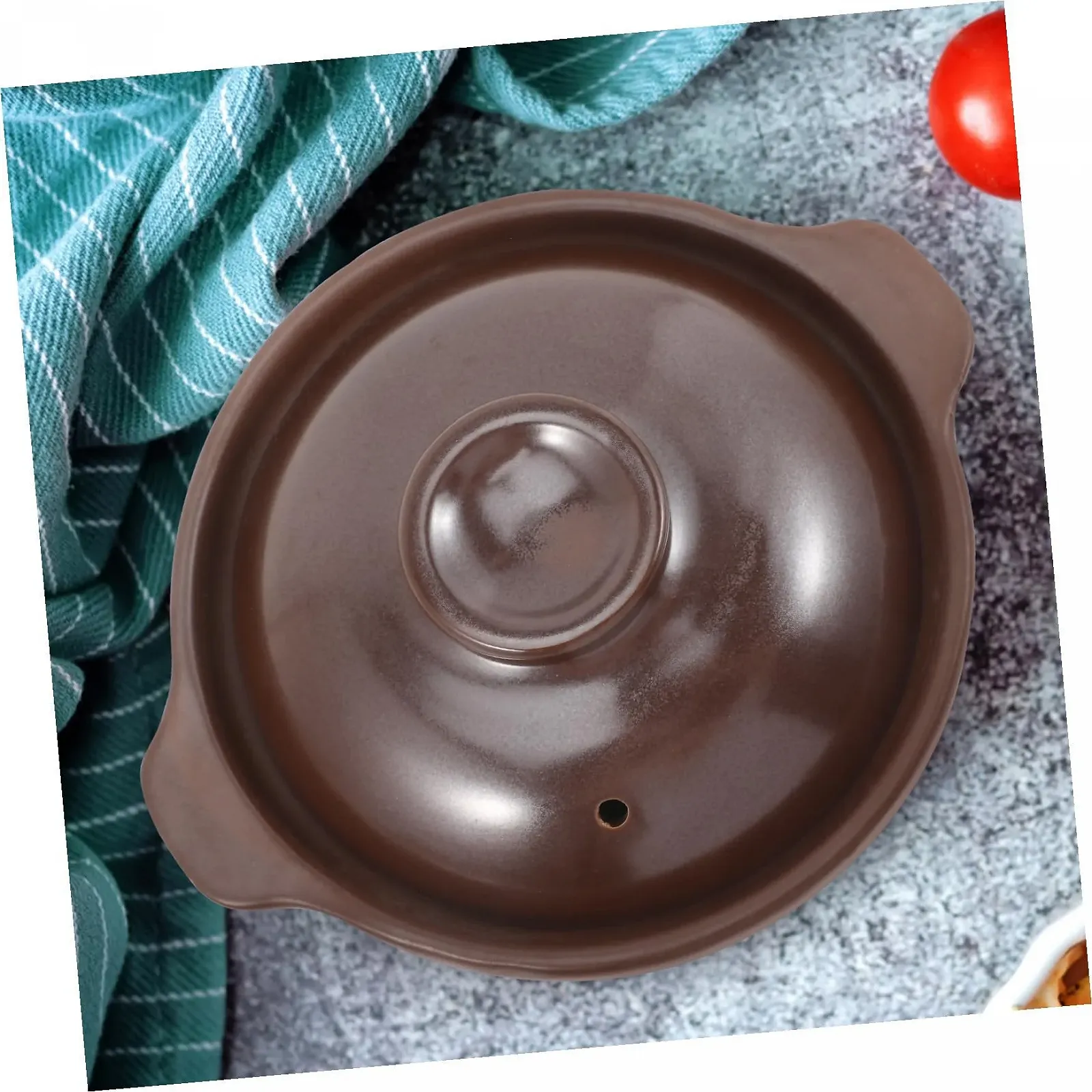 Керамическая кастрюля для супа Toyvian малая с крышкой термостойкая с боковыми ручками для дома и кейтеринга, фото №8