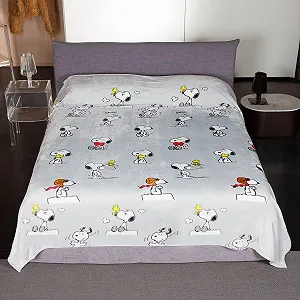 Покрывало Kanguru Флисовое одеяло для двуспальной кровати Микрофибра Snoopy Peanuts Серый, 230 x 230 см Летнее одеяло Покрывало для спальни - Фото 1