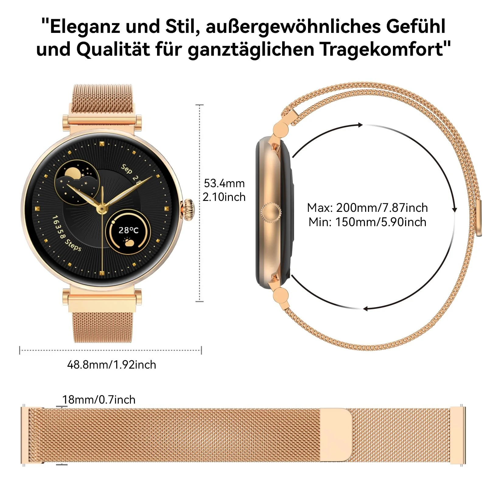 Умные часы Bebinca Женские, 1.32-дюймовый HD квадратный сенсорный экран, розовое золото, фото №7