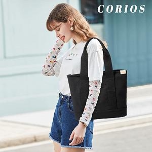 Сумка-тоут жіноча CORIOS полотняна, велика, багатофункціональна, через плече, повсякденна, чорна synthetic.ua - Фото 1