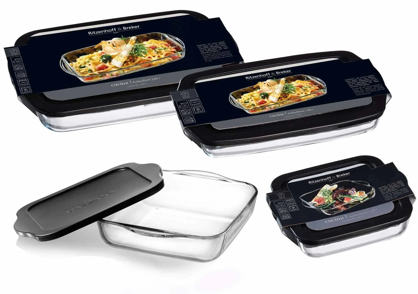 Форма для запекания Ritzenhoff & Breker Cucina прямоугольная с крышкой 3850 мл прозрачная/черная, фото №3