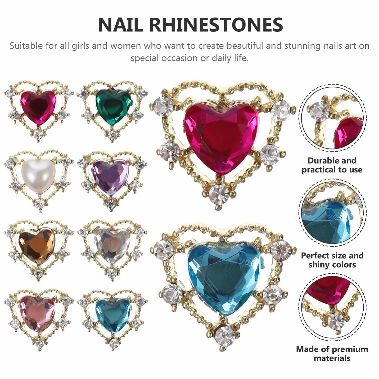 Украшение для ногтей Сердце COHEALI 10 шт. Рождественский дизайн Маникюрные ювелирные аксессуары, аксессуары для гелевых ногтей, фото №9