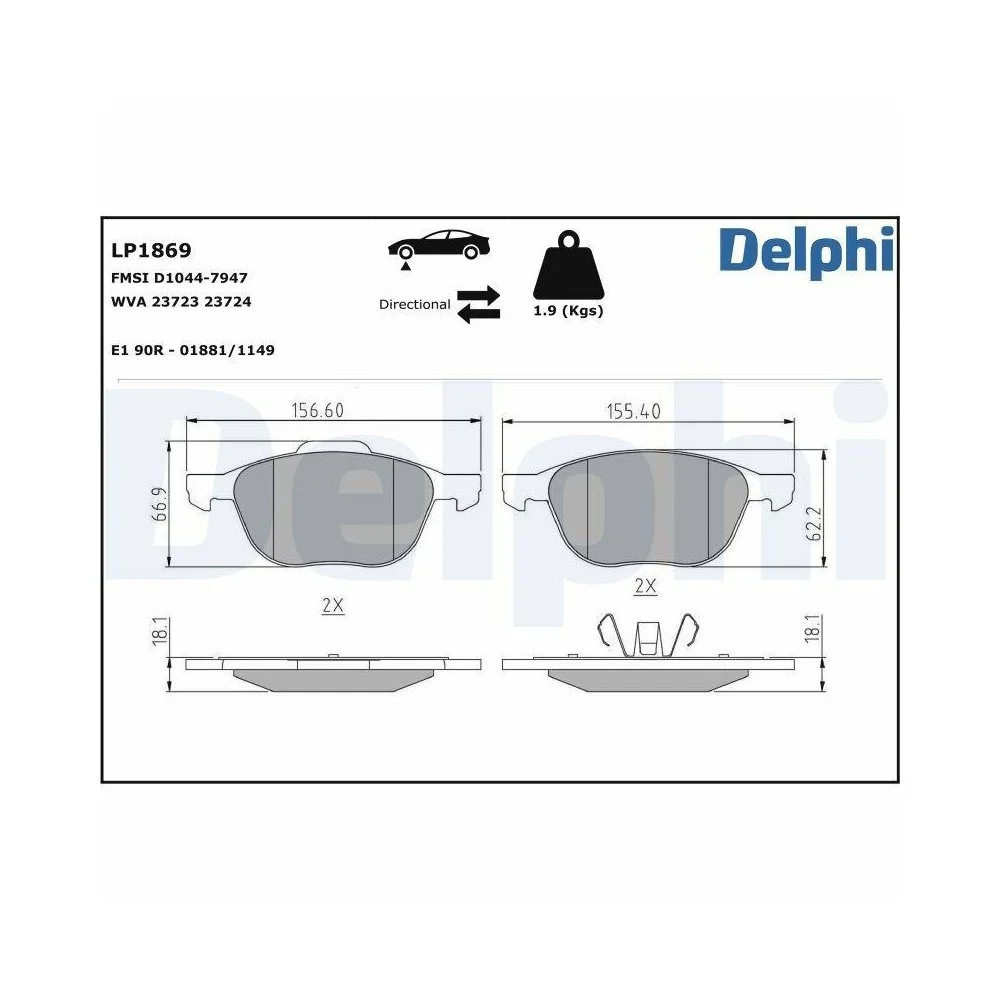 Комплект тормозных колодок Delphi LP1869 дисковый тормоз, фото №1
