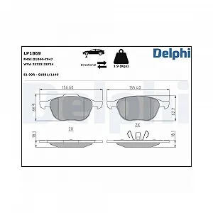 Комплект тормозных колодок Delphi LP1869 дисковый тормоз - Фото 1