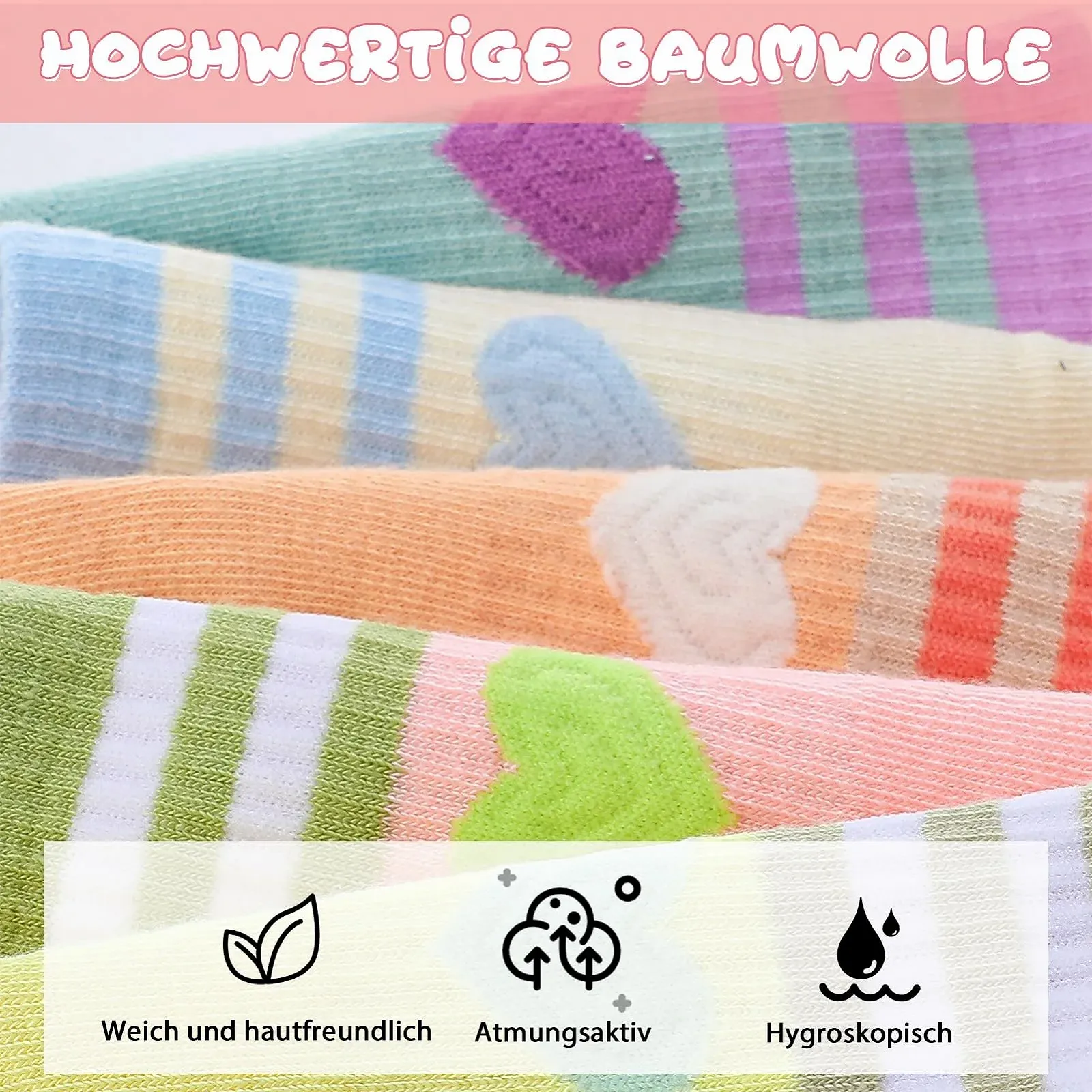 Женские носки с сердечком Размер 33-37, Спортивные носки в стиле ретро с полосками, Теннисные носки, Хлопковые носки для девочек, Носки для бега, Короткие носки (разноцветные), фото №4