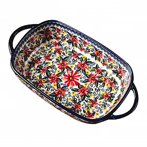 Форма для запікання польська кераміка прямокутна з квітковим декором антипригарна - Фото 1