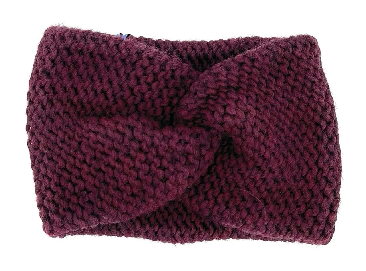 В'язана пов'язка на голову з альпаки, бордовий, фото №1