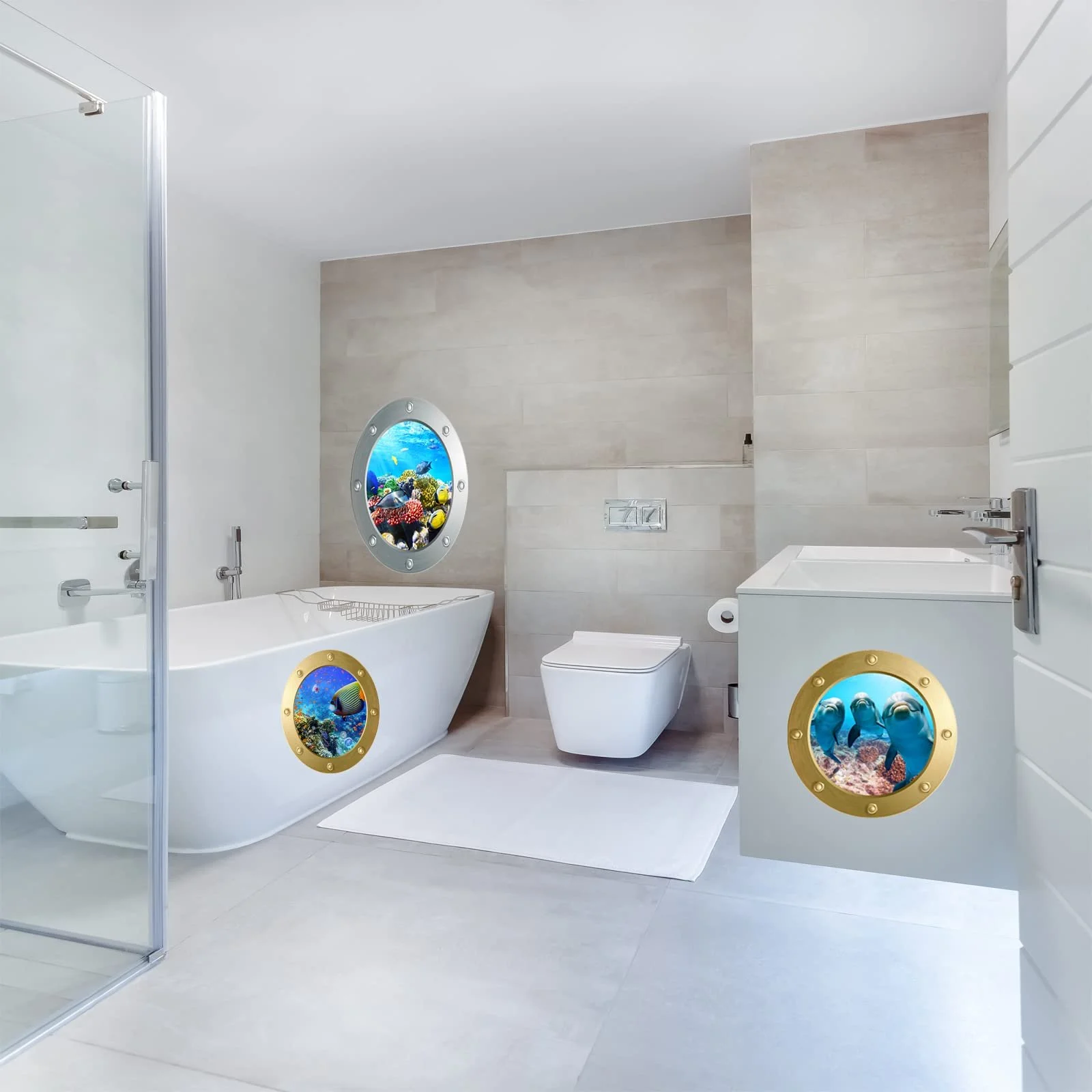 Наклейки на стіну 3D Underwater World Porthole 4 шт Золотистий + сріблястий, фото №4