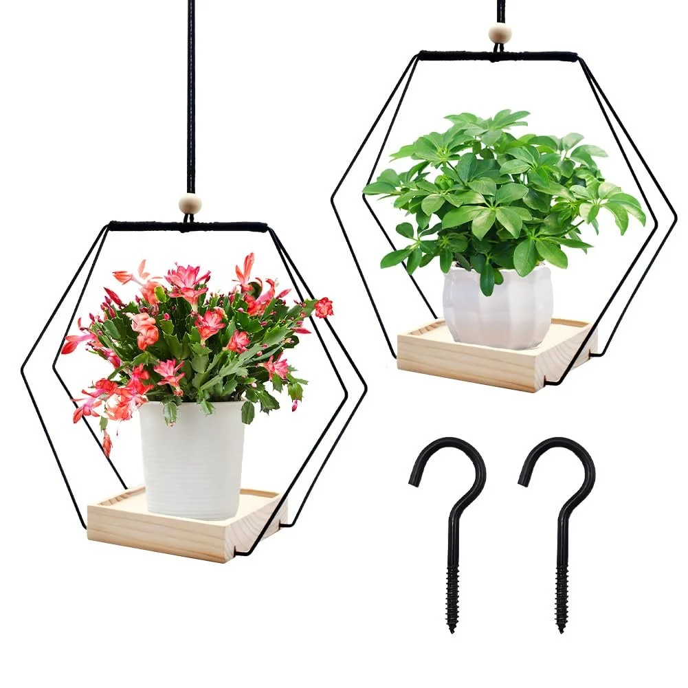 Підвісні кошики Набір з 2 шт. з дерев'яною основою 30 см Чорні, фото №1 Підвісні кошики Набір з 2 шт. з дерев'яною основою 30 см Чорні, фото №1