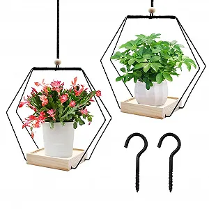 Підвісні кошики Набір з 2 шт. з дерев'яною основою 30 см Чорні - Фото 1