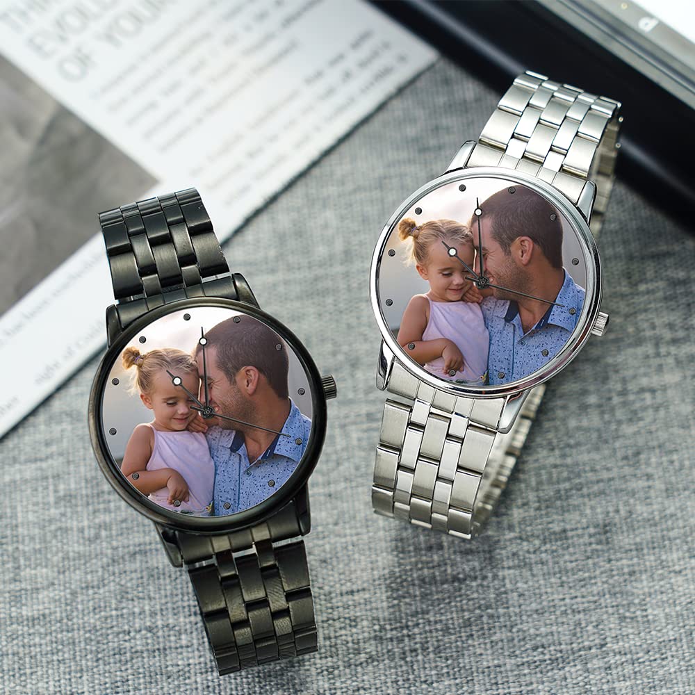 Часы VEELU Personalised Photo для мужчин Watch с фото аналоговый металлический ремешок серебристый/розовое золото классический циферблат водостойкий, фото №3