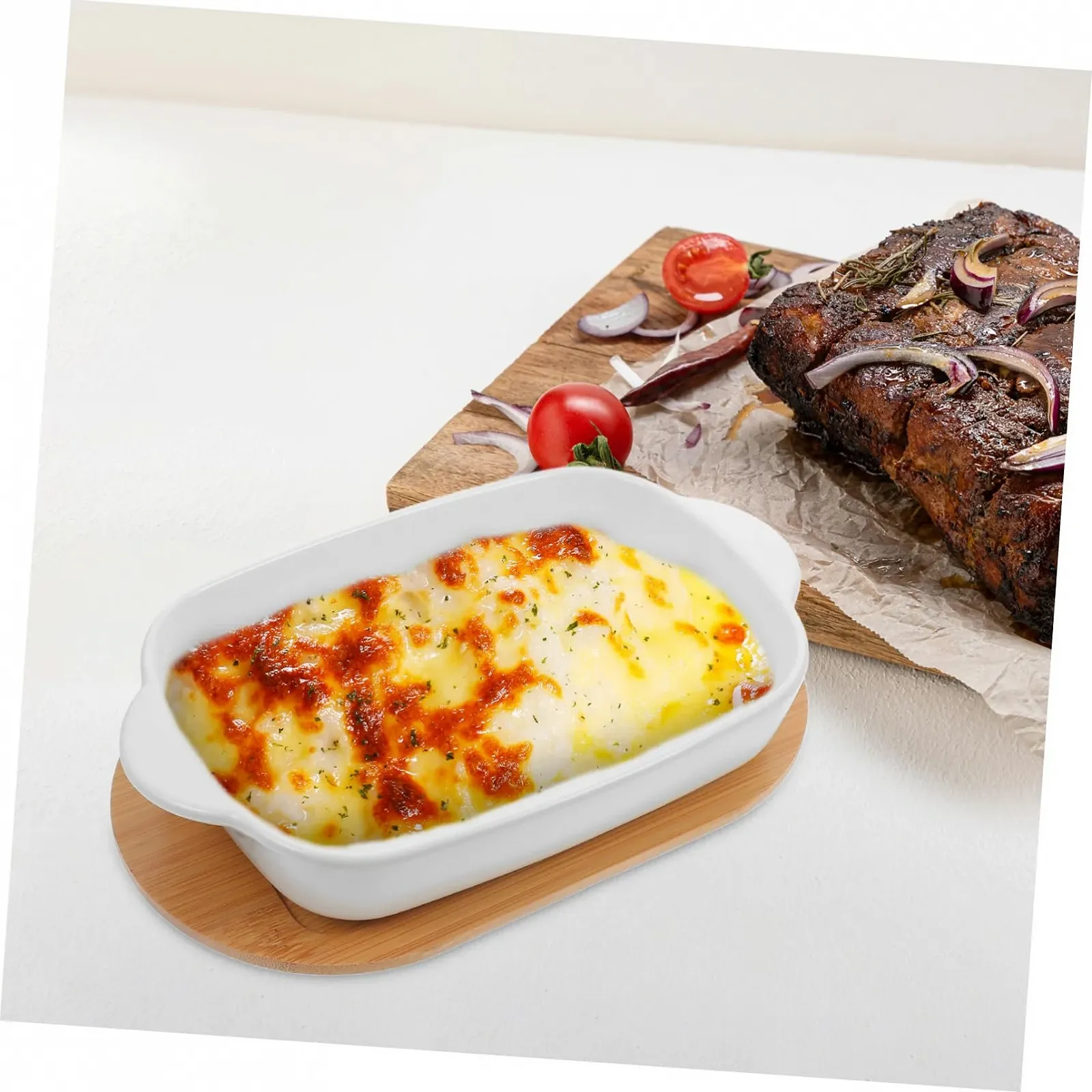 Форма для запікання Sosoport керамічна прямокутна з подвійною ручкою термостійка штабельована, фото №4